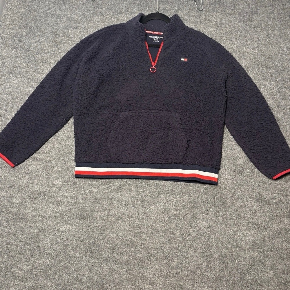 Tommy Hilfiger‎ Sweatshirt Mens XL Navy Sherpa Fleece 1/4 Zip Pullover Logo